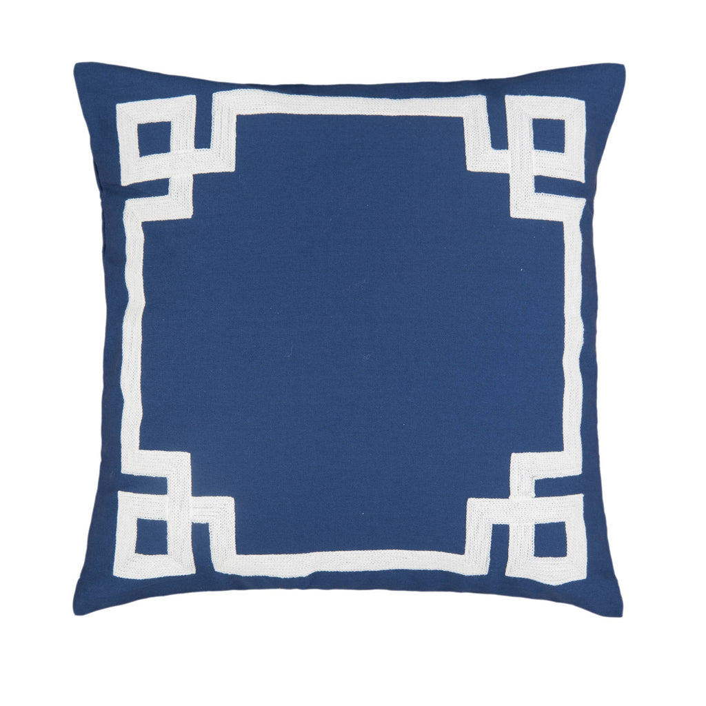 Greek Key Navy Embroidered 20 x 20 Pillow - set of 2