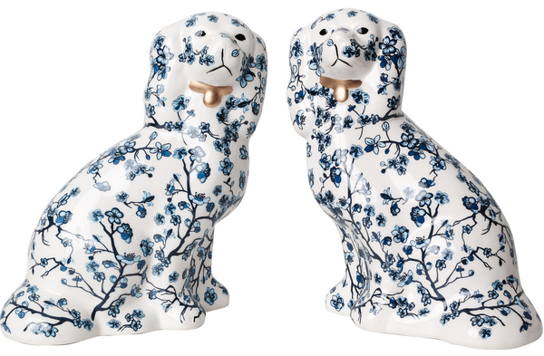 Pair of Cherry Blossom Staffordshire Dogs