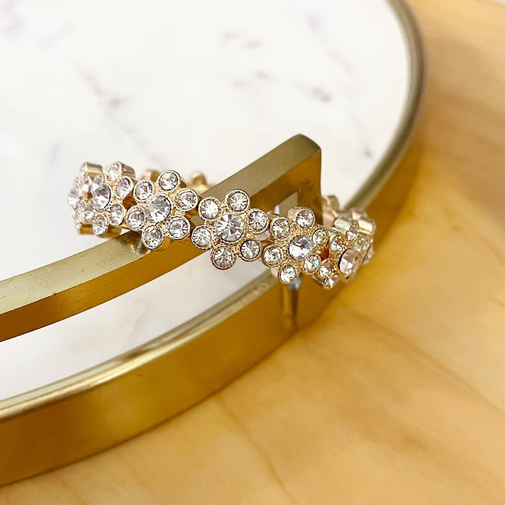 Crystal Flower Stretch Bracelet - gold