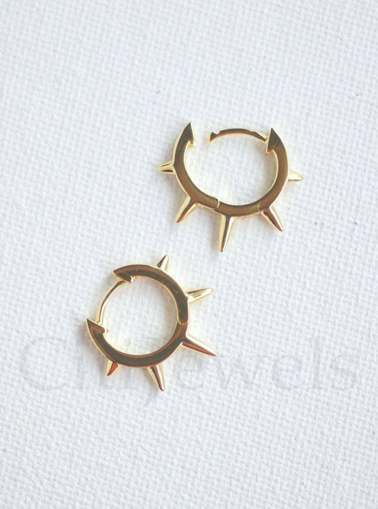 Small CZ Hoop w/ Multiple Spikes Earrings: Gold