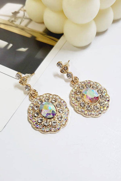 Funteze - Two Tone Rhinestone Dangle Earrings