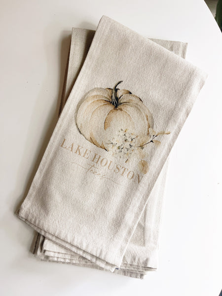 Holiday Garland Tea Towel -Lake Houston -white cotton