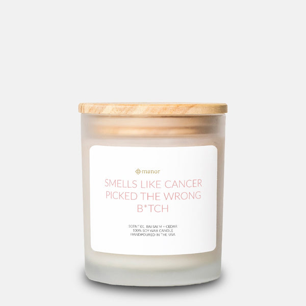 Smells Like Cancer Chose Poorly Candle Frosted Glass (Hand Poured 11 oz)