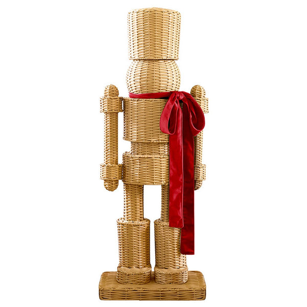 All Weather Rattan Nutcracker  w/red Velvet Bow
