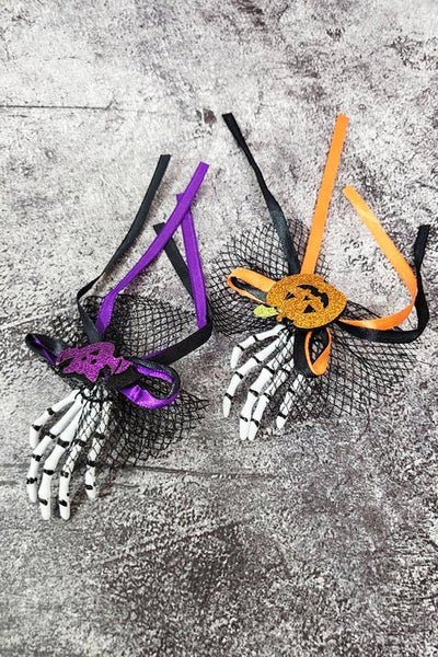 Funteze - Halloween Mesh Bow Skeleton Hand Hair Pin