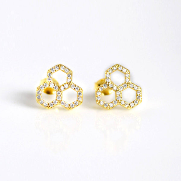 Honeycomb CZ Earrings: Gold