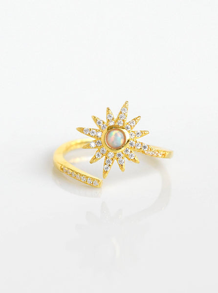 18k Aurora Solstice Ring - 925 Silver Adjustable CZ Star