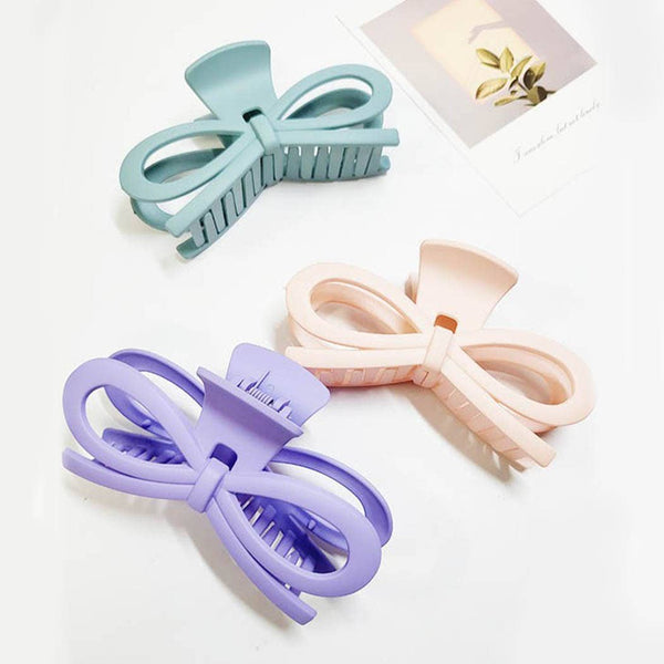 Funteze - Ribbon Shape Matte Color Hair Claw Clip: Assorted Color / ONE SIZE(12)