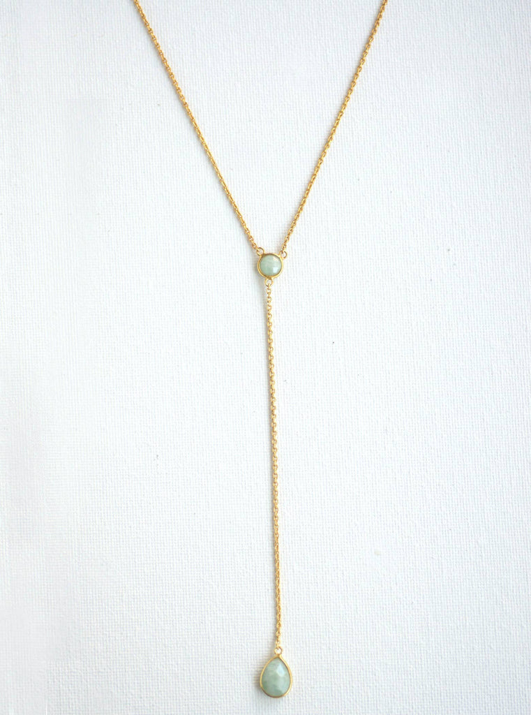 Y-Necklace w/Natural Gemstones: Emerald / Gold plated 925 Silver
