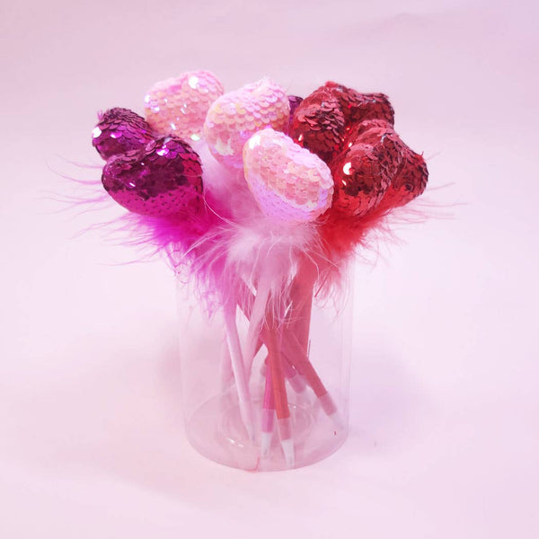 Funteze - Valentines Day Sequin Heart Pen: Assorted Color / ONE SIZE(12)