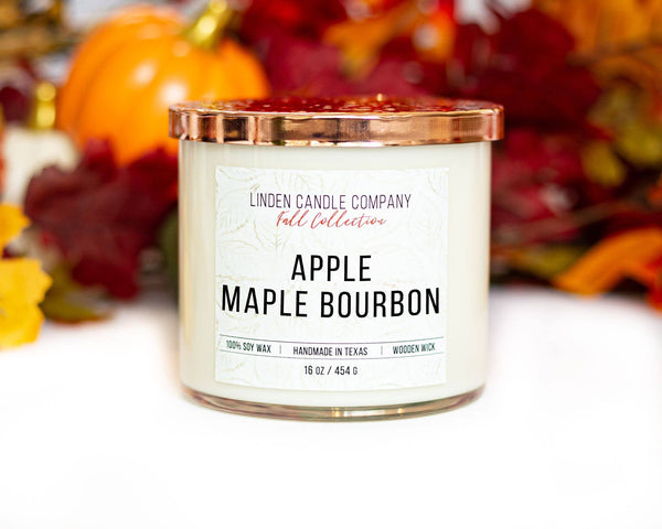 Linden Candle Company - 16oz Apple Maple Bourbon Fall Organic Pure Soy Candle