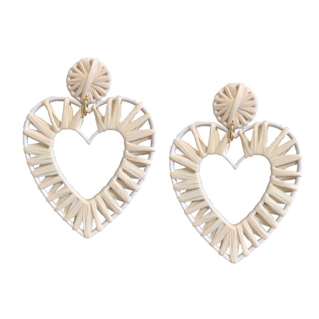 Natural Raffia Heart Earrings