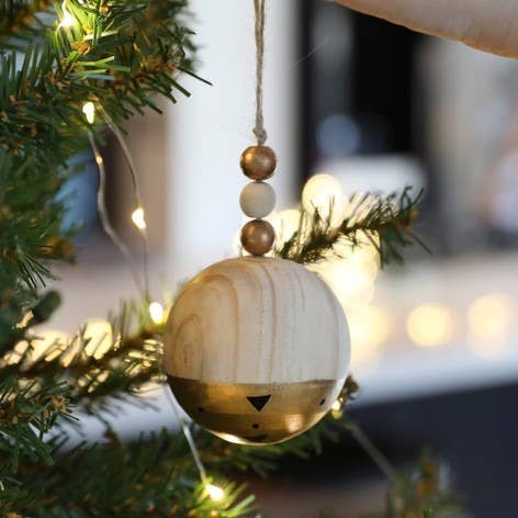 Metallic Dipped Wooden Bauble In Gold