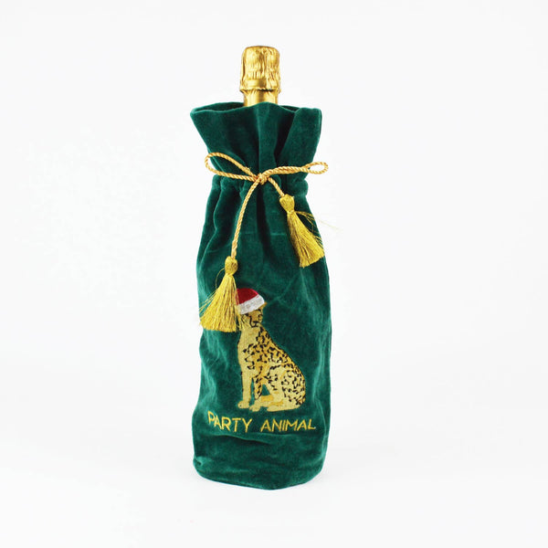Leopard Green Embroidered Wine Bag