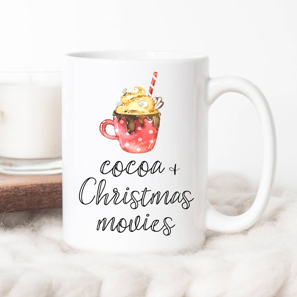 Cocoa and Christmas movies mug, Hot Cocoa, Winter, Cup