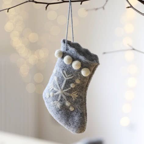Mini Grey Felt Stocking Hanging Decoration