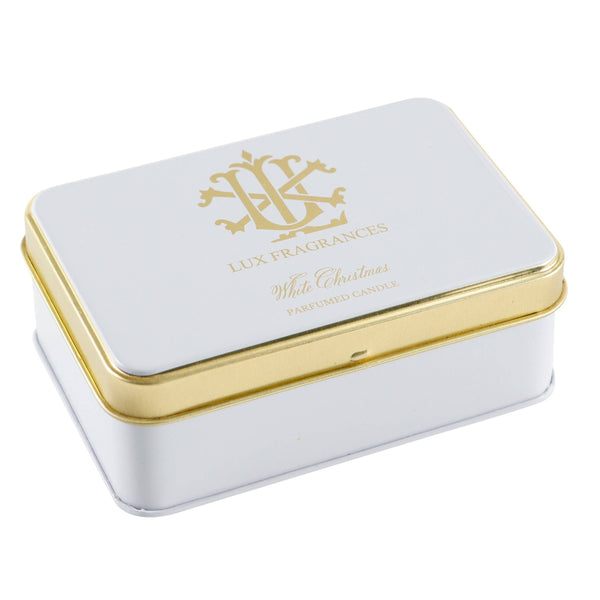 5.5 OZ WHITE Christmas CANDLE TIN