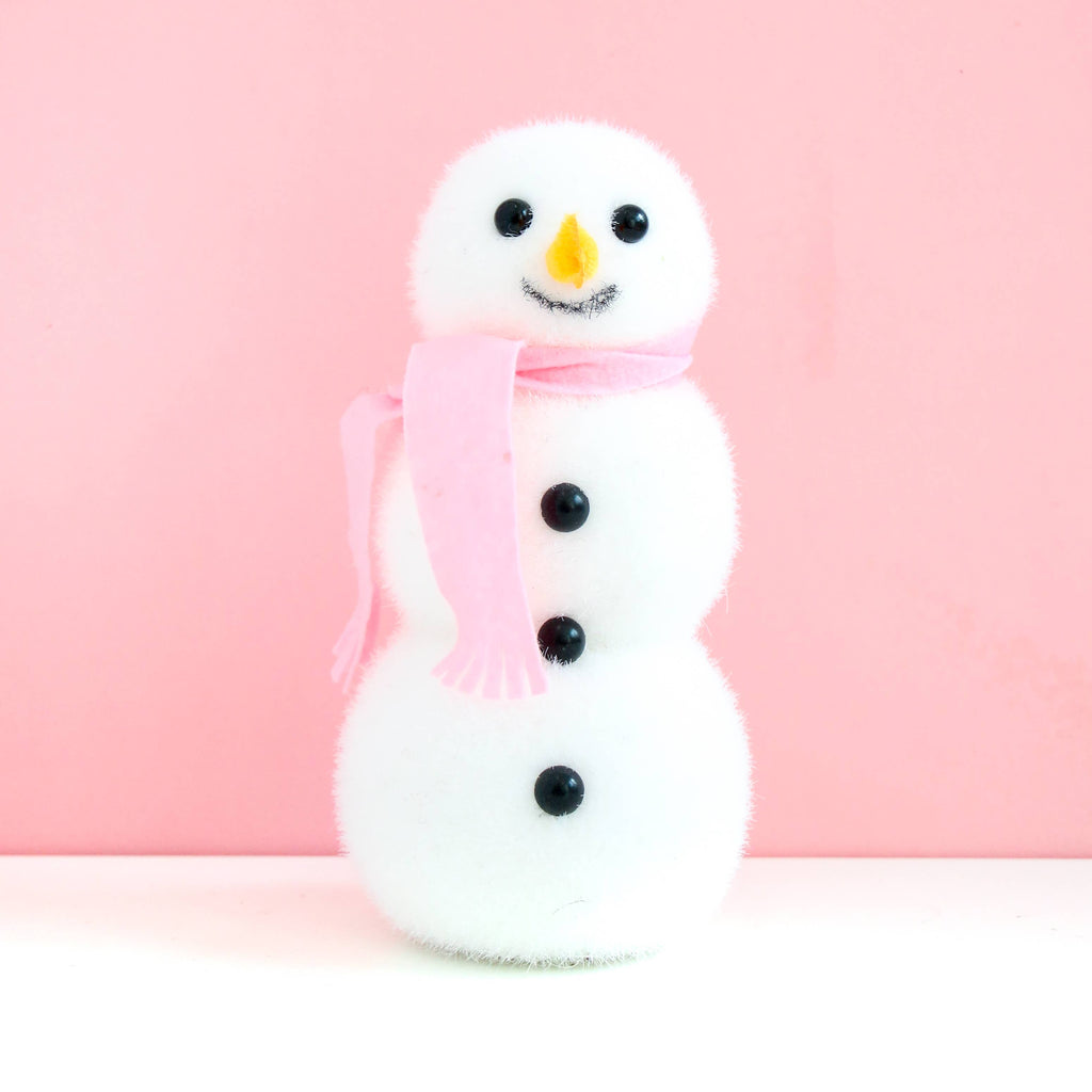 Flocked Snowman Decorations 8” - light pink