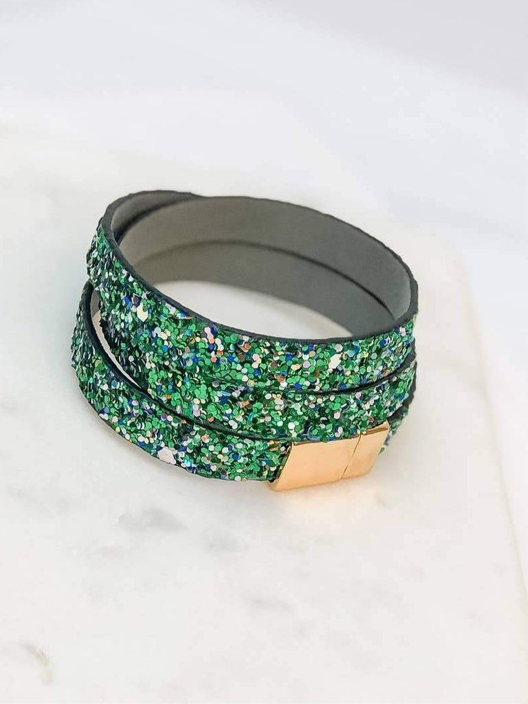 Glitter Magnetic Wrap Bracelet - Green