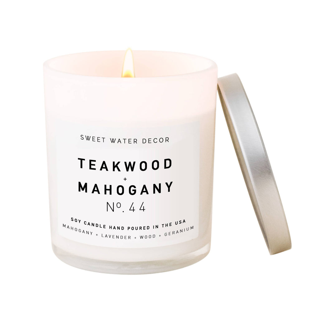 Teakwood and Mahogany Soy Candle | White Jar Candle