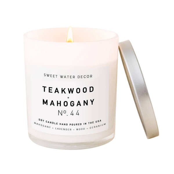 Teakwood and Mahogany Soy Candle | White Jar Candle