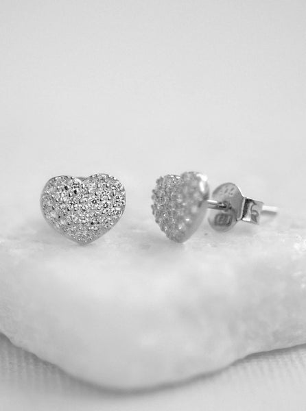 Heart Stud Earrings: Silver