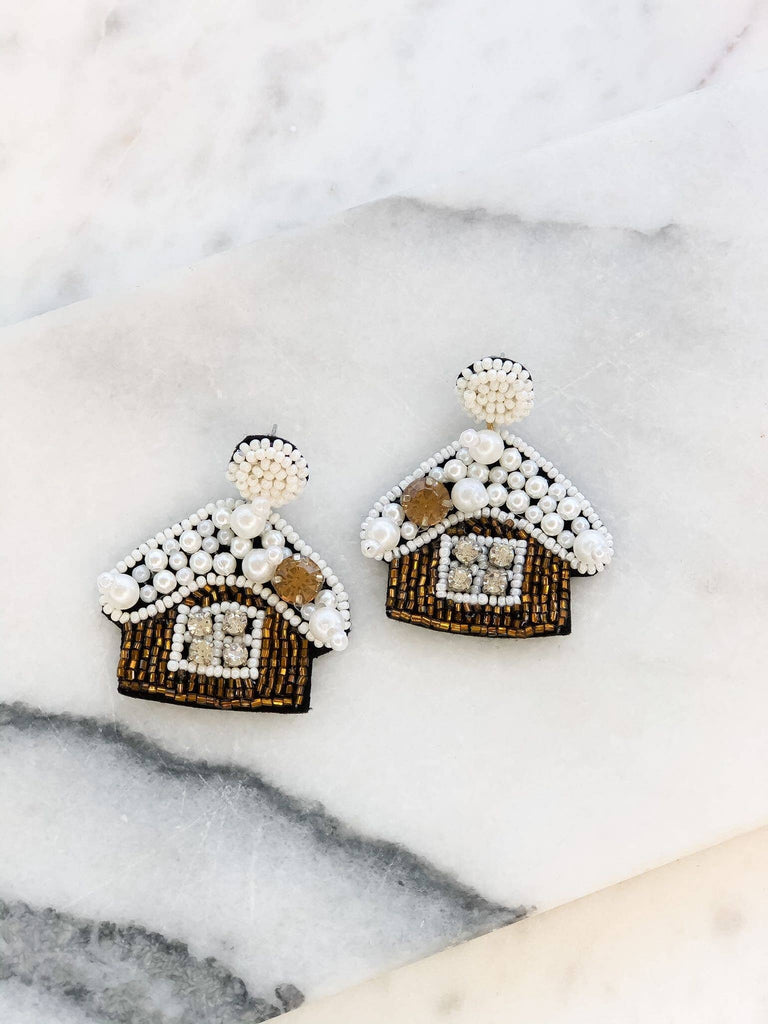 Sparkle Beaded Gingerbread House Statement Earrings