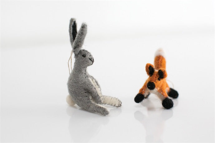 Fox and Hare Felted Ornaments (set of 2)