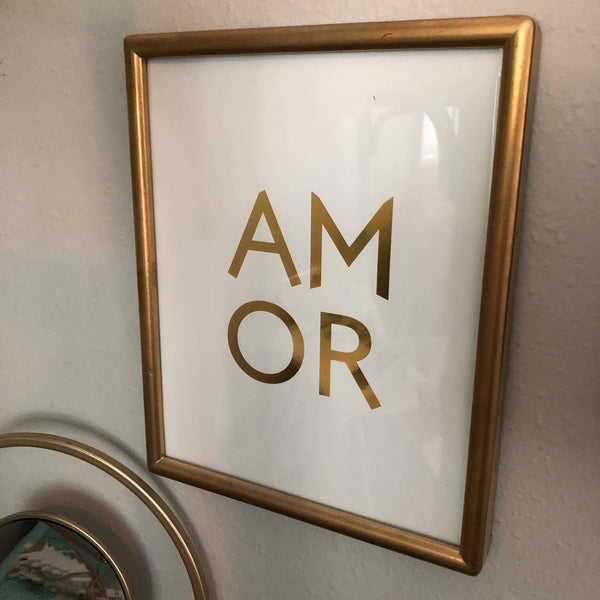 Framed Amor gold foil print