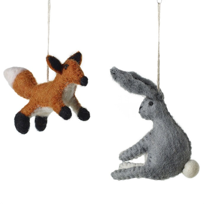 Fox and Hare Felted Ornaments (set of 2)