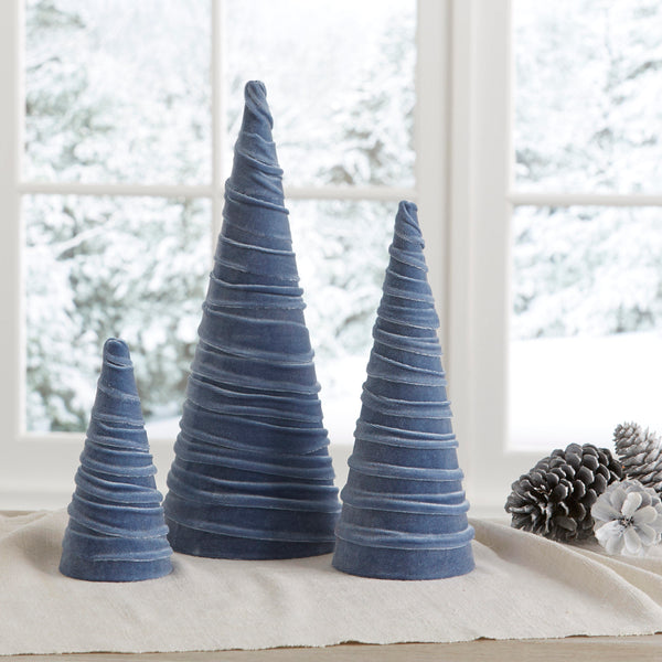 Velvet trees (set of 3) in Slate Blue